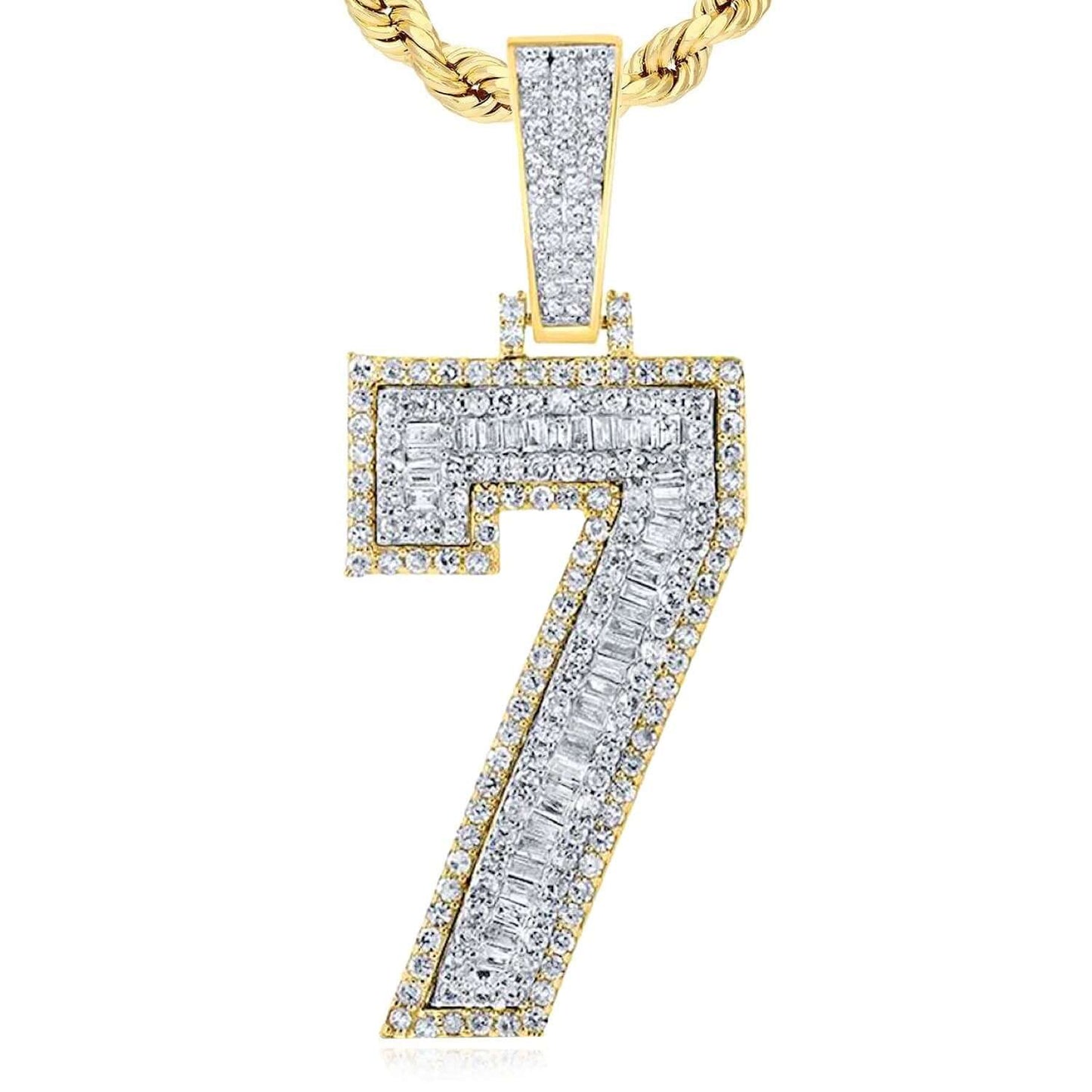 1.33CTW Real Diamond Real 10K Gold Number 7 Pendant Baguette & Round Cut