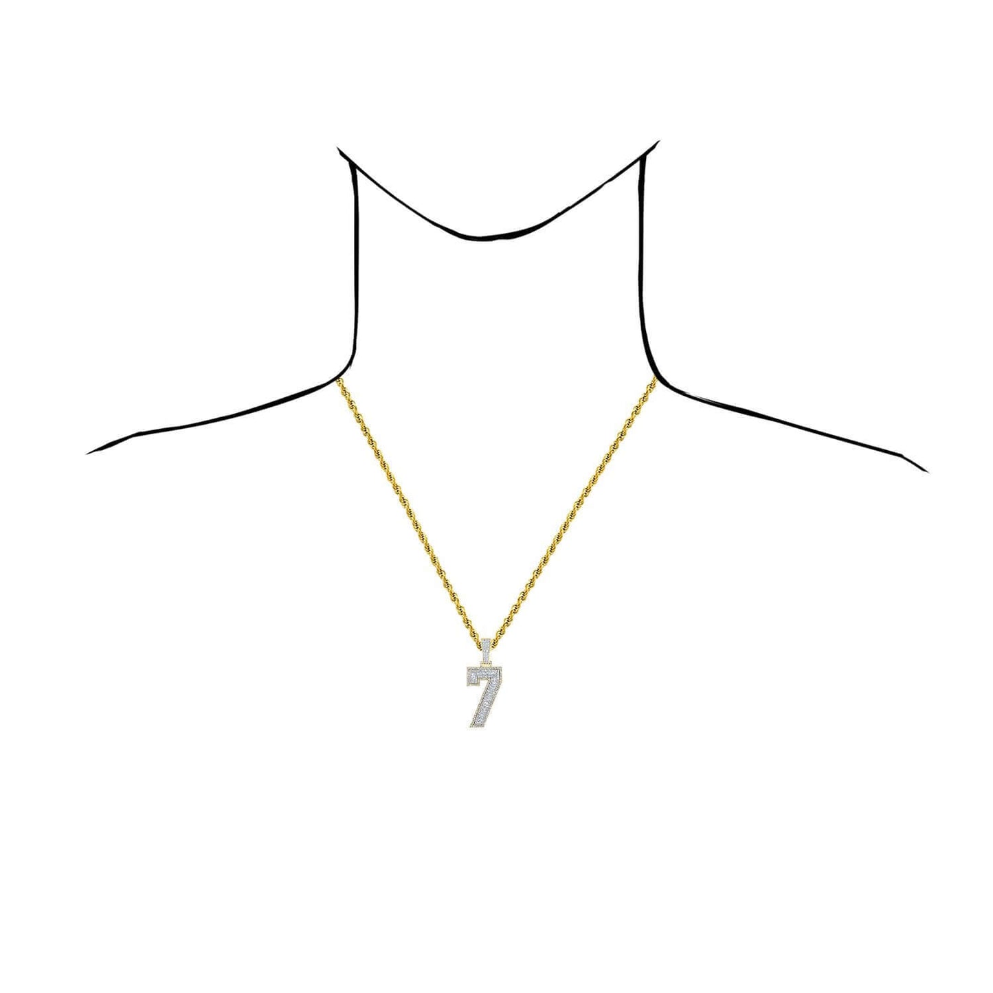 1.33CTW Real Diamond Real 10K Gold Number 7 Pendant Baguette & Round Cut