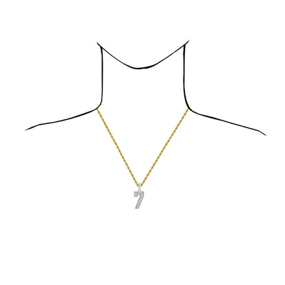1.33CTW Real Diamond Real 10K Gold Number 7 Pendant Baguette & Round Cut