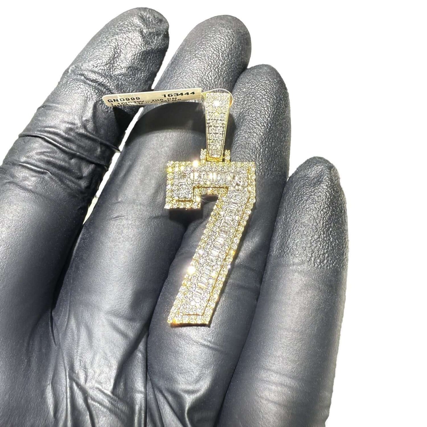 1.33CTW Real Diamond Real 10K Gold Number 7 Pendant Baguette & Round Cut
