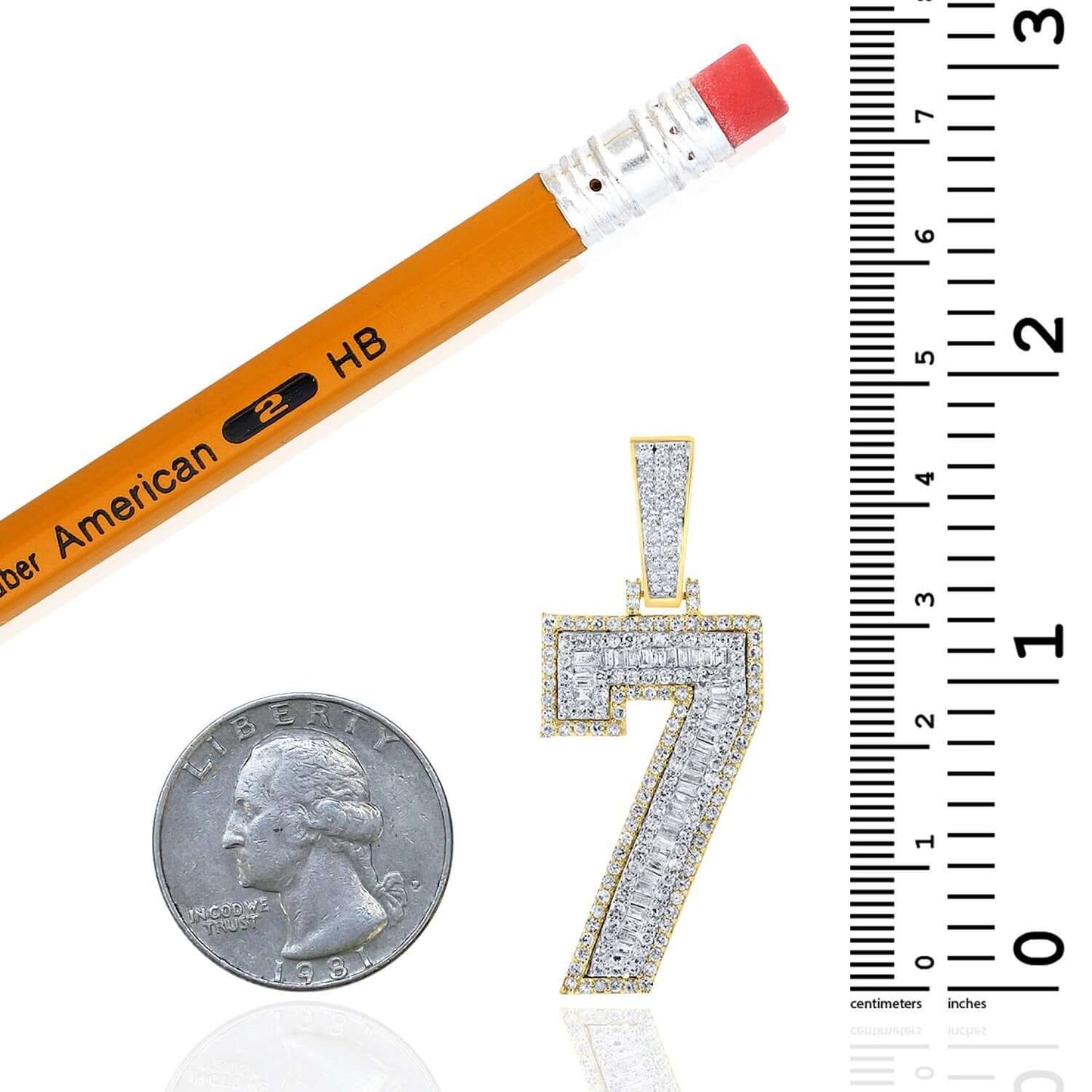 1.33CTW Real Diamond Real 10K Gold Number 7 Pendant Baguette & Round Cut