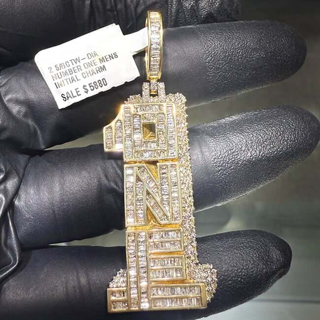 2.64CTW Natural Diamond 10K Gold Number One Pendant – 1 ONE Design - WJD Exclusives