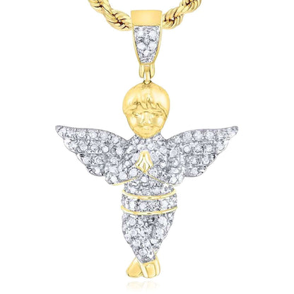 0.50TCW Real Diamond Real 10K Gold Angel Pendant 1.35"