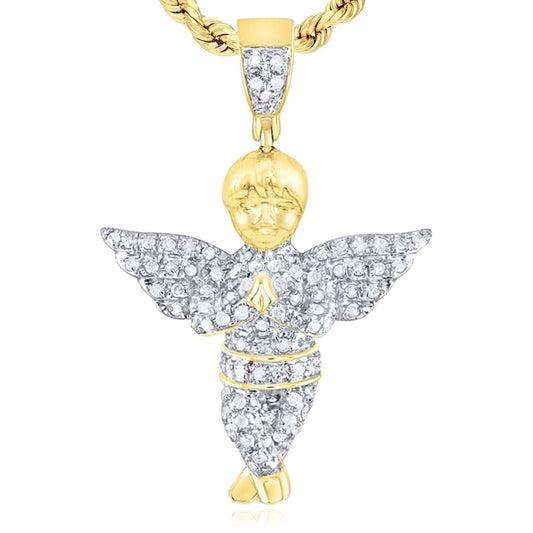 0.50TCW Real Diamond Real 10K Gold Angel Pendant 1.35"