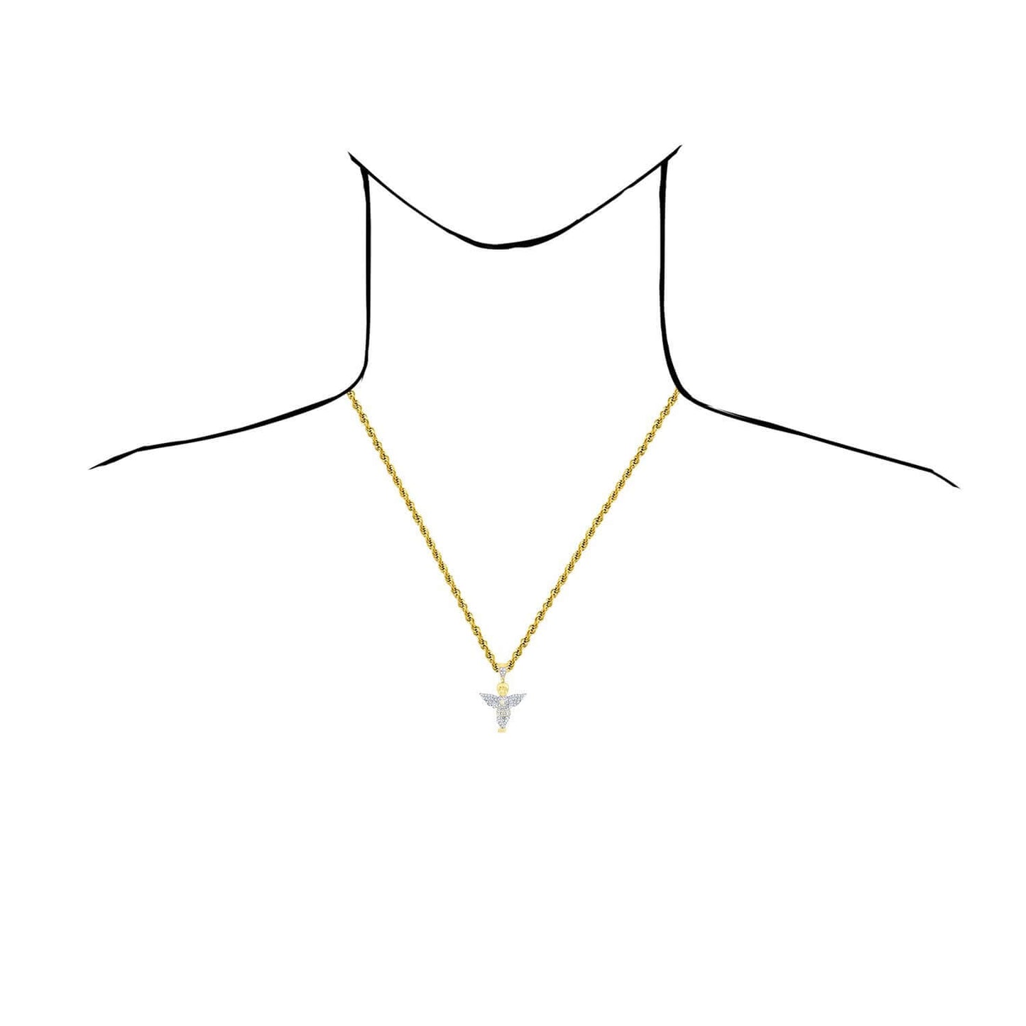 0.50TCW Real Diamond Real 10K Gold Angel Pendant 1.35"