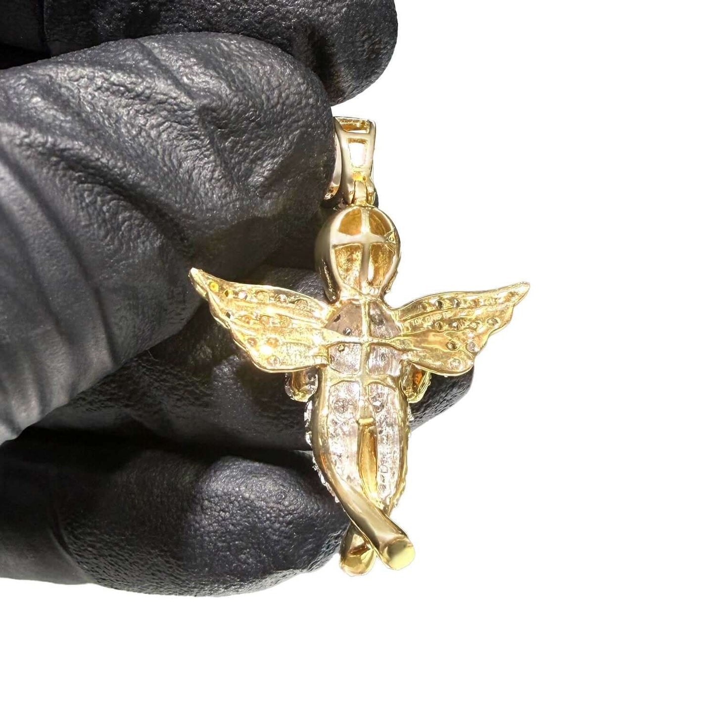 0.50TCW Real Diamond Real 10K Gold Angel Pendant 1.35"