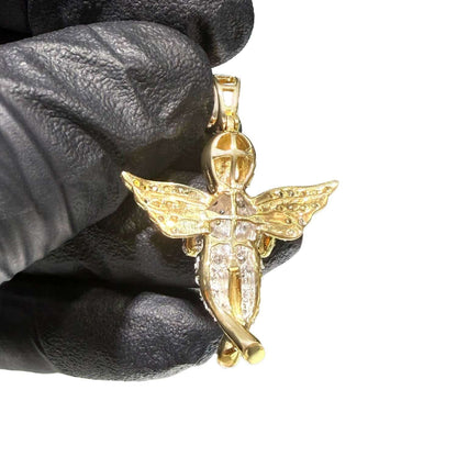 0.50TCW Real Diamond Real 10K Gold Angel Pendant 1.35"