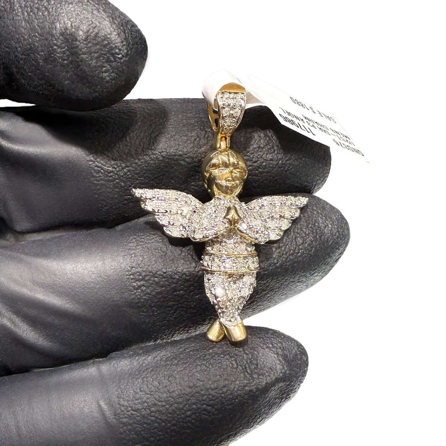 0.50TCW Real Diamond Real 10K Gold Angel Pendant 1.35"