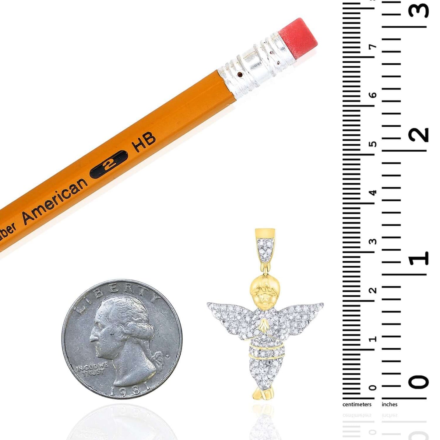 0.50TCW Real Diamond Real 10K Gold Angel Pendant 1.35"