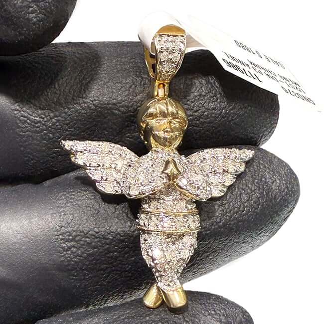 0.50TCW Real Diamond Real 10K Gold Angel Pendant 1.35"