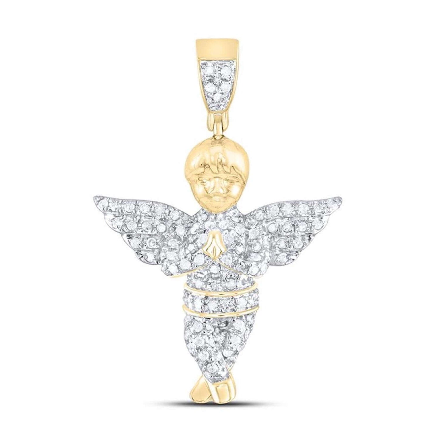 0.50TCW Real Diamond Real 10K Gold Angel Pendant 1.35"