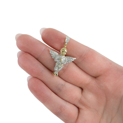 Real 10K Gold 0.50CTW Natural Diamond Angel Pendant 1.4"
