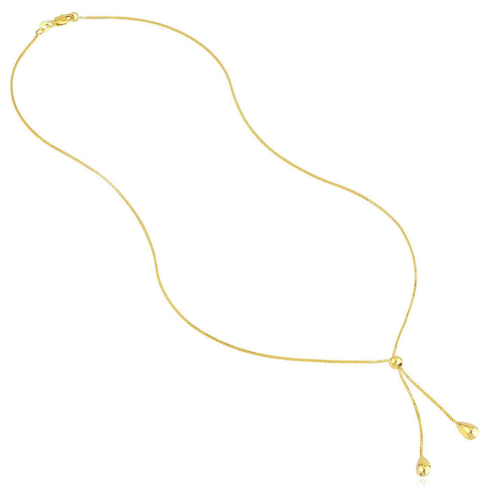 Natural Diamond 14K Yellow Gold Drop Dangle Adjustable 14" - 17" Box Y - Necklace (Solid Links) - WJD Exclusives