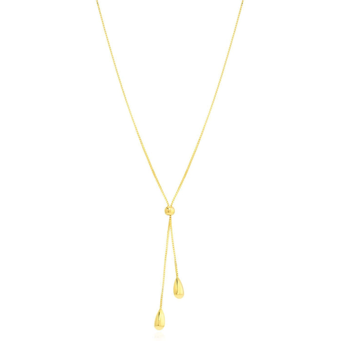 Natural Diamond 14K Yellow Gold Drop Dangle Adjustable 14" - 17" Box Y - Necklace (Solid Links) - WJD Exclusives