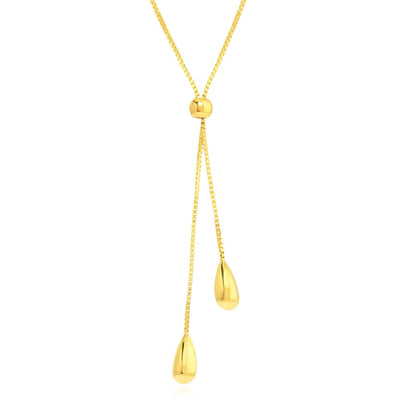 Natural Diamond 14K Yellow Gold Drop Dangle Adjustable 14" - 17" Box Y - Necklace (Solid Links) - WJD Exclusives
