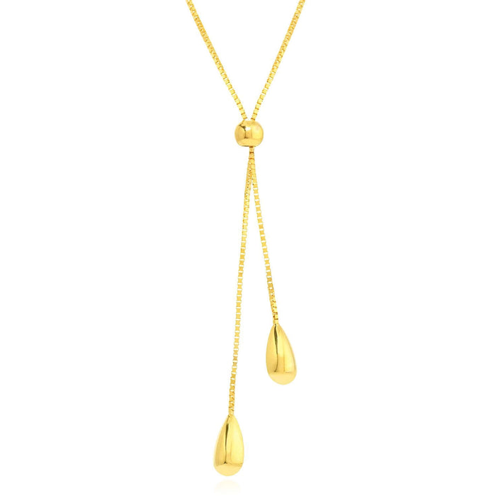 Natural Diamond 14K Yellow Gold Drop Dangle Adjustable 14" - 17" Box Y - Necklace (Solid Links) - WJD Exclusives