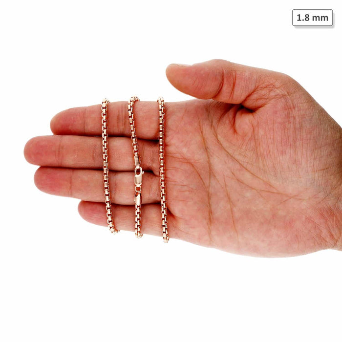 14K Rose Gold 3.5mm Round Box Chain (Solid Links) 18"-30"