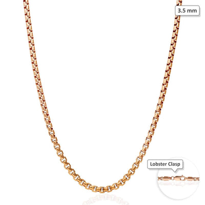 14K Rose Gold 3.5mm Round Box Chain (Solid Links) 18"-30"