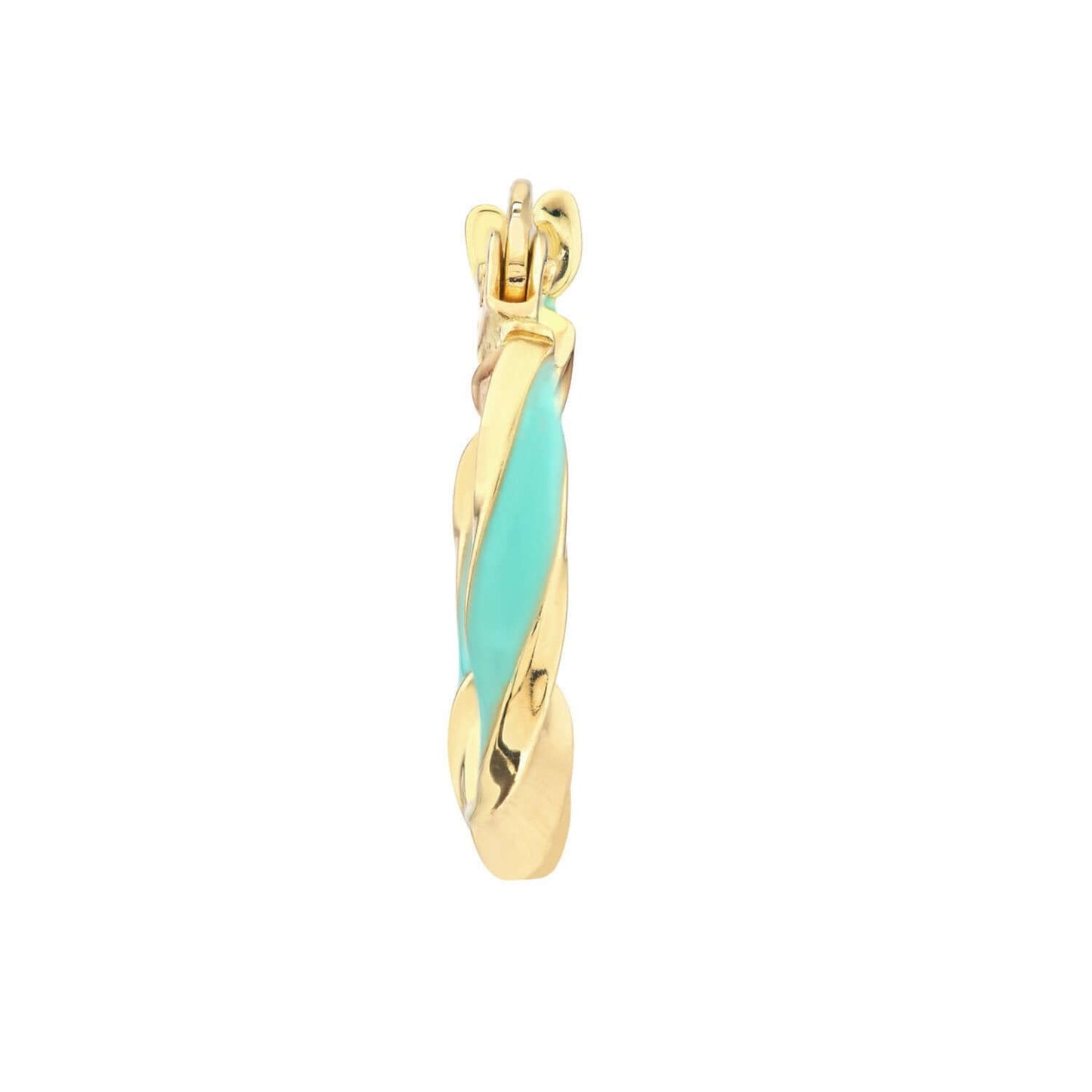 Real 14K Gold Turquoise White Pink Enamel Twist Huggie Hoop Earrings 10mm