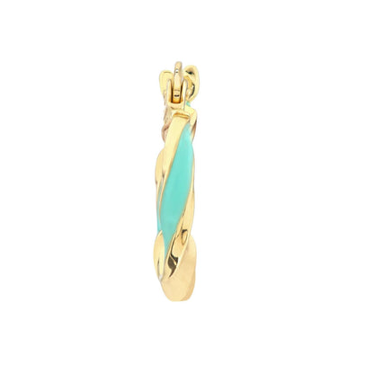 Real 14K Gold Turquoise White Pink Enamel Twist Huggie Hoop Earrings 10mm