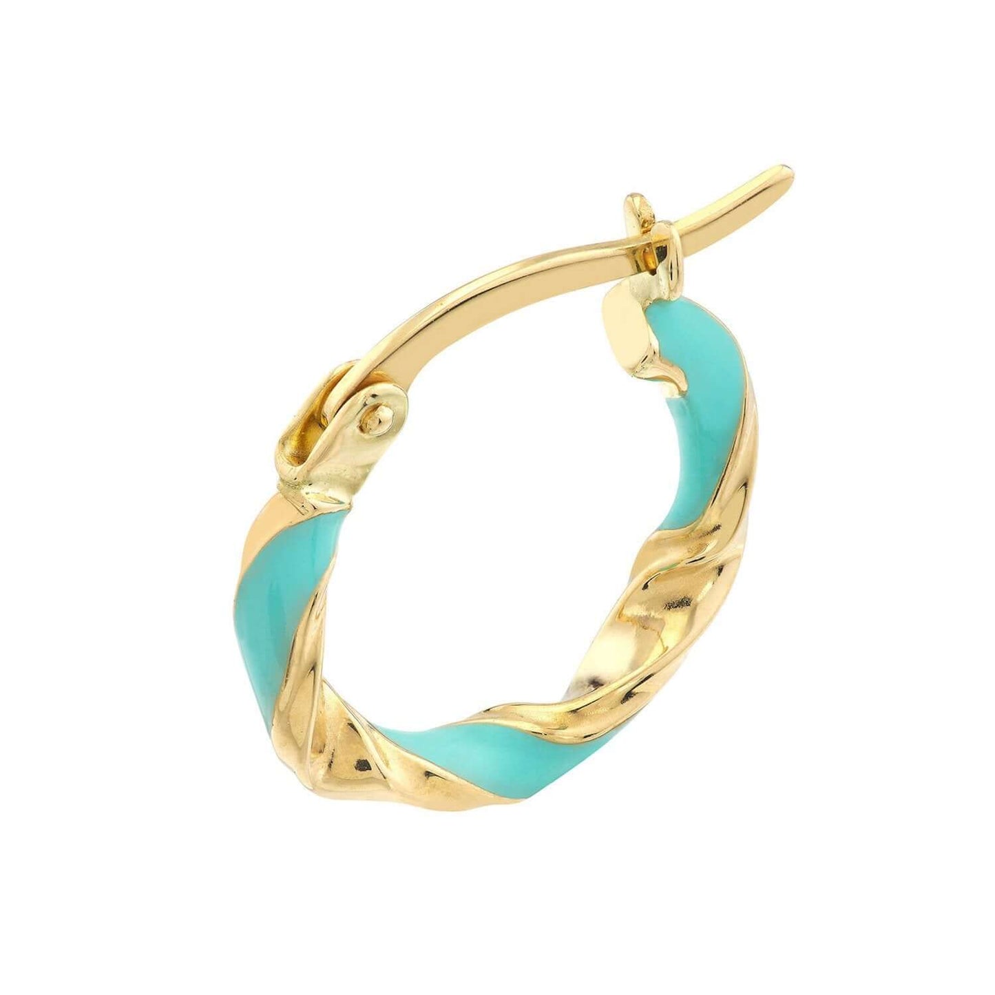 Real 14K Gold Turquoise White Pink Enamel Twist Huggie Hoop Earrings 10mm