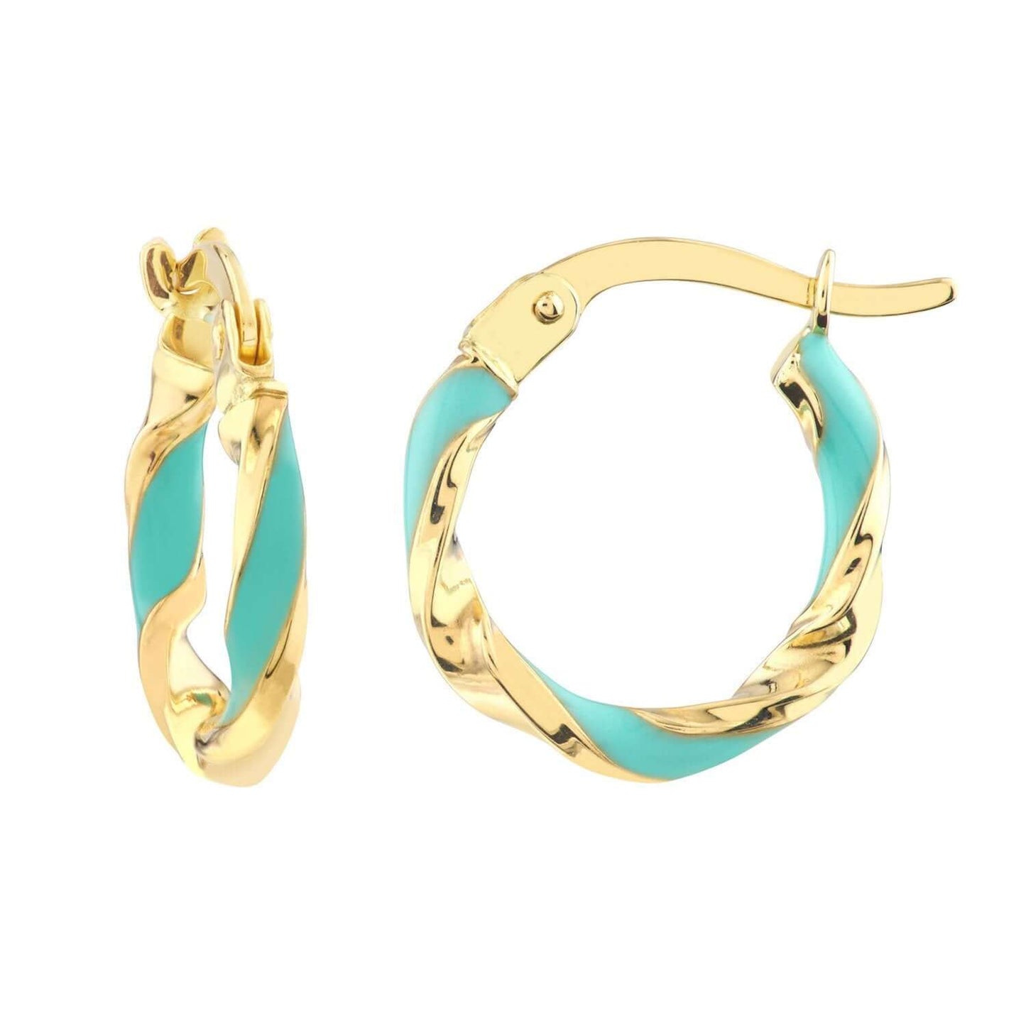 Real 14K Gold Turquoise White Pink Enamel Twist Huggie Hoop Earrings 10mm