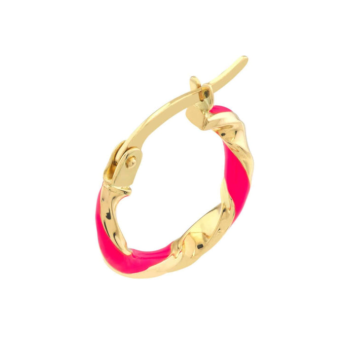 Real 14k Gold White Blue Red Enamel Twisted Huggie Hoop Earrings 10mm - WJD Exclusives