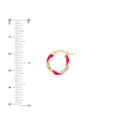 Real 14K Gold Turquoise White Pink Enamel Twist Huggie Hoop Earrings 10mm