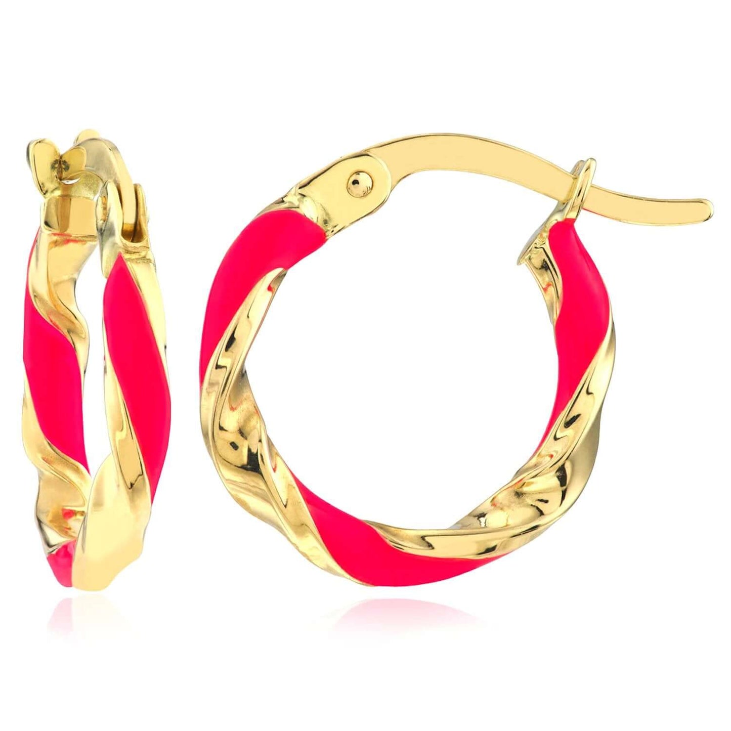 Real 14K Gold Turquoise White Pink Enamel Twist Huggie Hoop Earrings 10mm