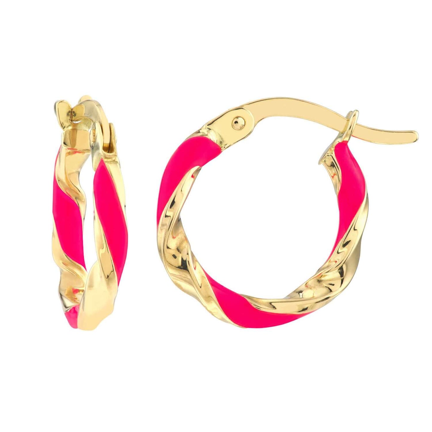 Real 14K Gold Turquoise White Pink Enamel Twist Huggie Hoop Earrings 10mm