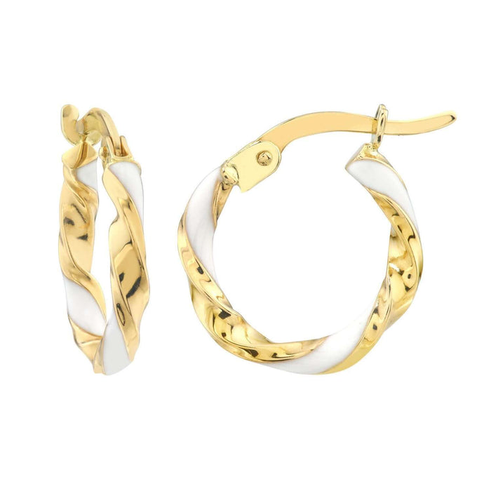 Real 14k Gold White Blue Red Enamel Twisted Huggie Hoop Earrings 10mm - WJD Exclusives