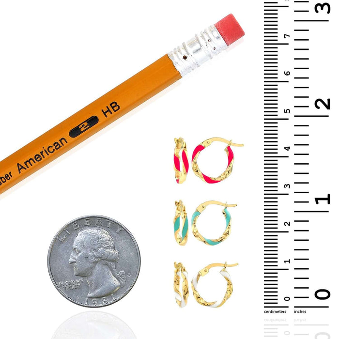 Real 14k Gold White Blue Red Enamel Twisted Huggie Hoop Earrings 10mm - WJD Exclusives