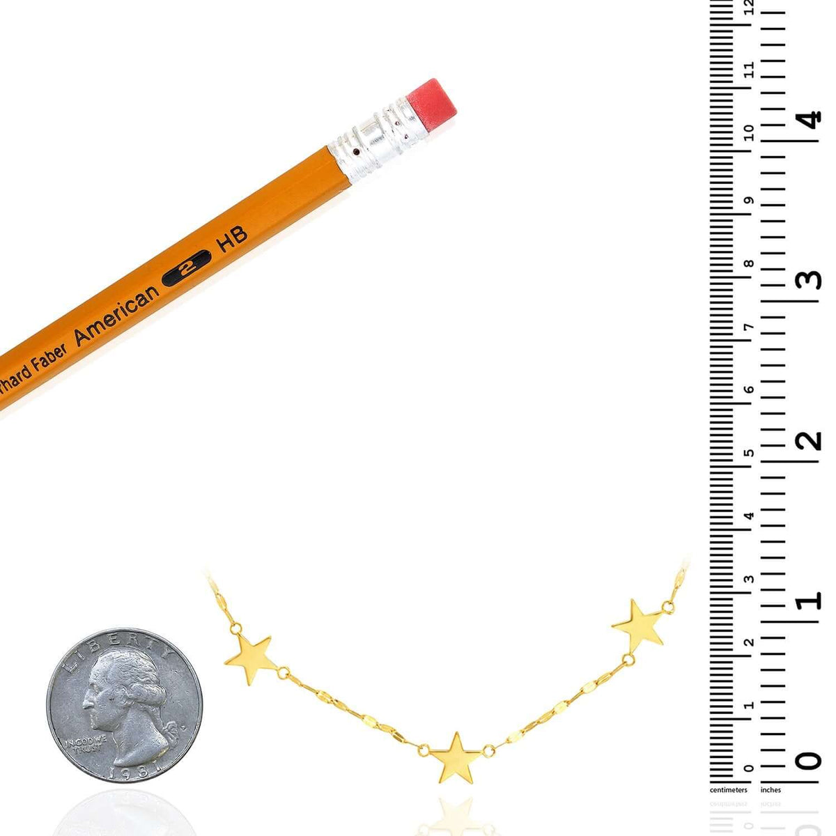 14K Yellow Gold Star Station Flat Mariner Necklace (Solid Links) 16" - 18" Adjustable - Made in Italy - WJD Exclusives