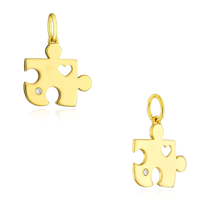 0.01CTW Natural Diamond Real 14K Gold Puzzle Piece Pendant 0.8" Made in Italy - WJD Exclusives