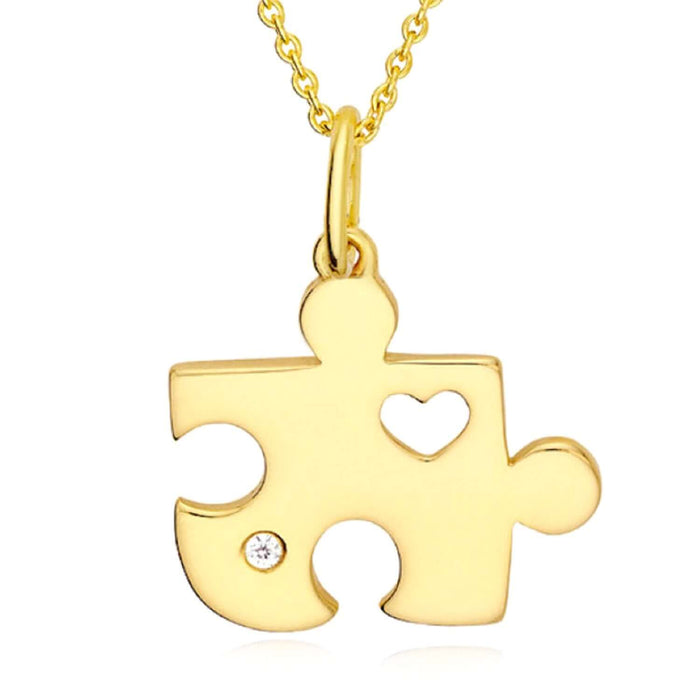 0.01CTW Natural Diamond Real 14K Gold Puzzle Piece Pendant 0.8" Made in Italy - WJD Exclusives