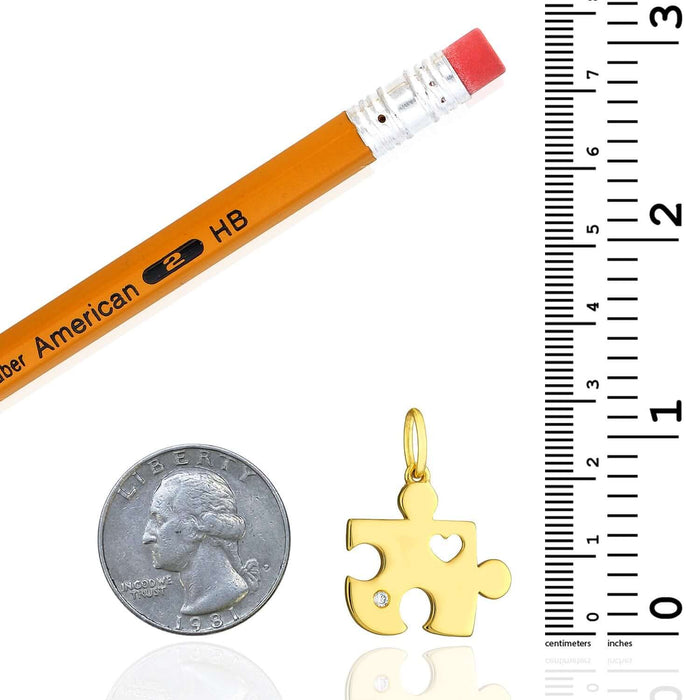 0.01CTW Natural Diamond Real 14K Gold Puzzle Piece Pendant 0.8" Made in Italy - WJD Exclusives