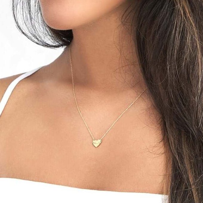 Natural Diamond 14K Yellow Gold MOM Heart Adjustable 16" - 18" Necklace (Solid Links) - WJD Exclusives