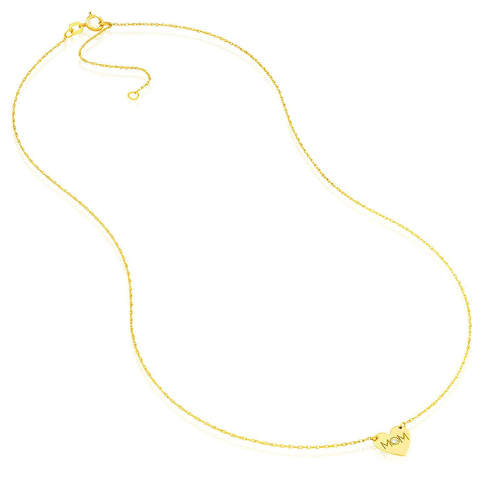 Natural Diamond 14K Yellow Gold MOM Heart Adjustable 16" - 18" Necklace (Solid Links) - WJD Exclusives