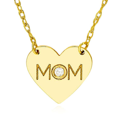 Natural Diamond 14K Yellow Gold MOM Heart Adjustable 16" - 18" Necklace (Solid Links) - WJD Exclusives