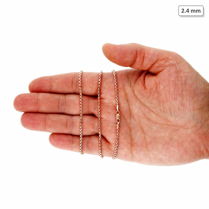 14K Rose Gold 2.4mm Round Box Chain (Solid Links) 16"-30"