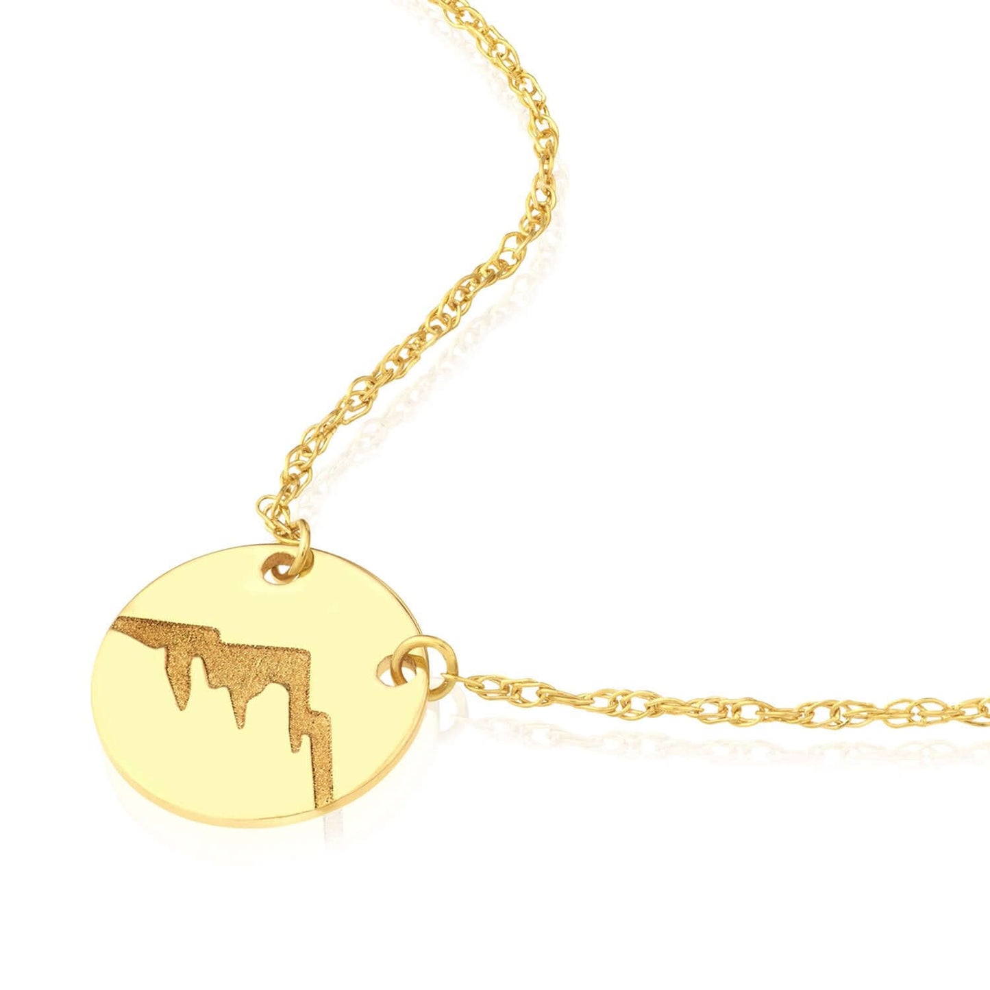 Real 14K Gold 9mm Mountain Disc Pendant Adjustable Necklace 16"-18"