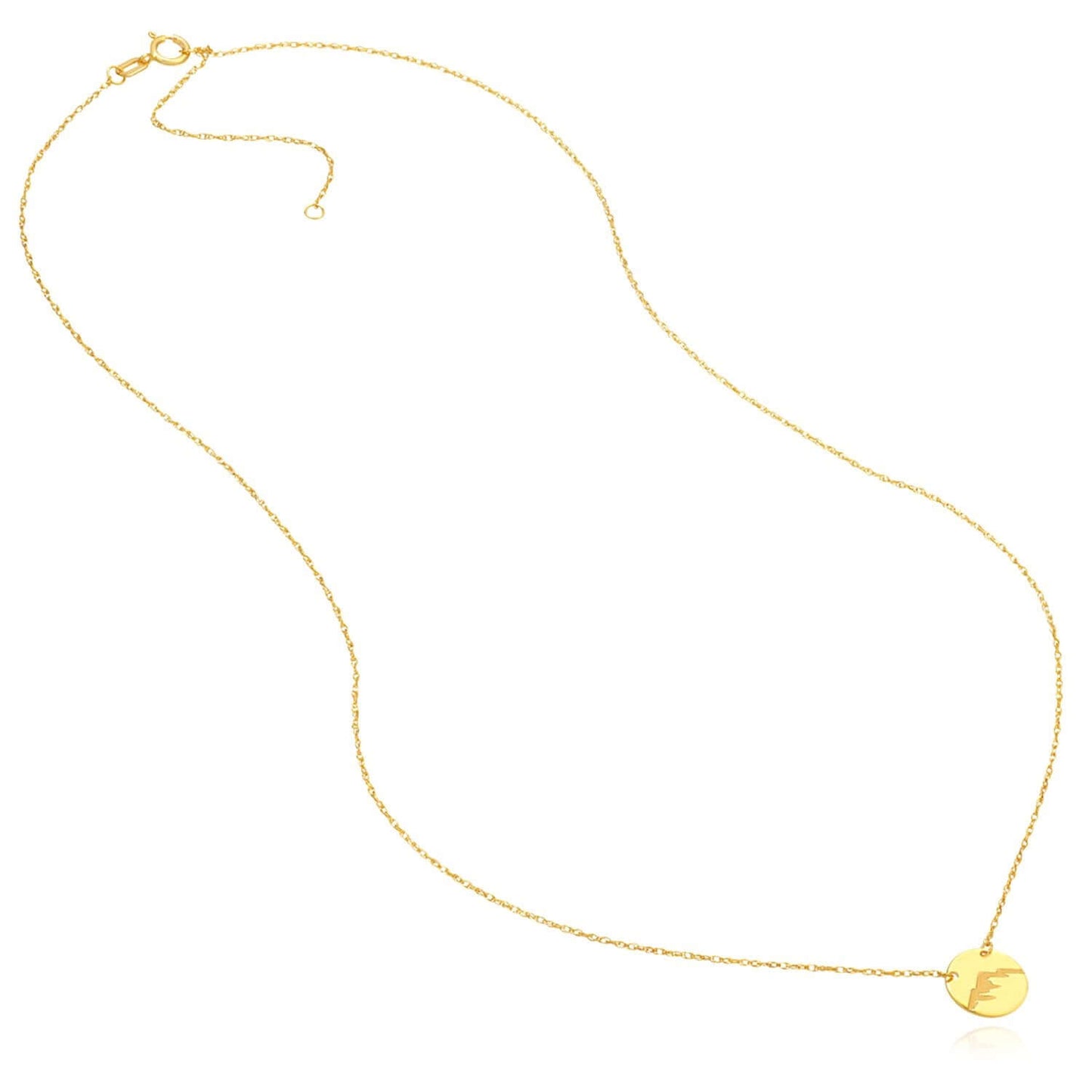 Real 14K Gold 9mm Mountain Disc Pendant Adjustable Necklace 16"-18"