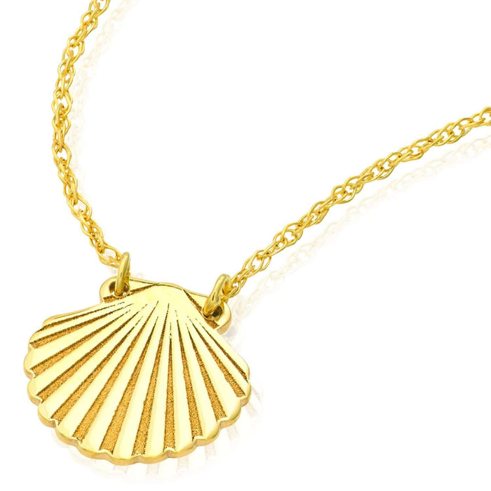 14K Yellow Gold Sea Shell Adjustable 16" - 18" Necklace (Solid Links) - WJD Exclusives