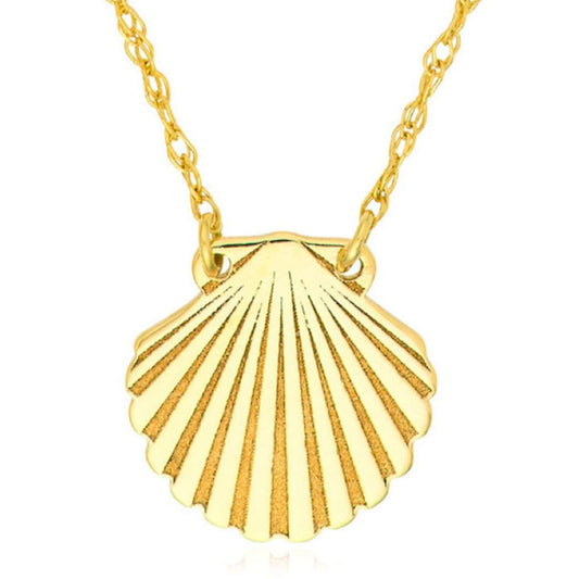 Real 14K Gold Seashell Pendant Adjustable Chain Necklace 16"-18"