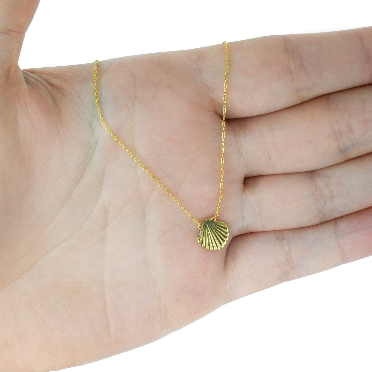 14K Yellow Gold Sea Shell Adjustable 16"-18" Necklace (Solid Links)