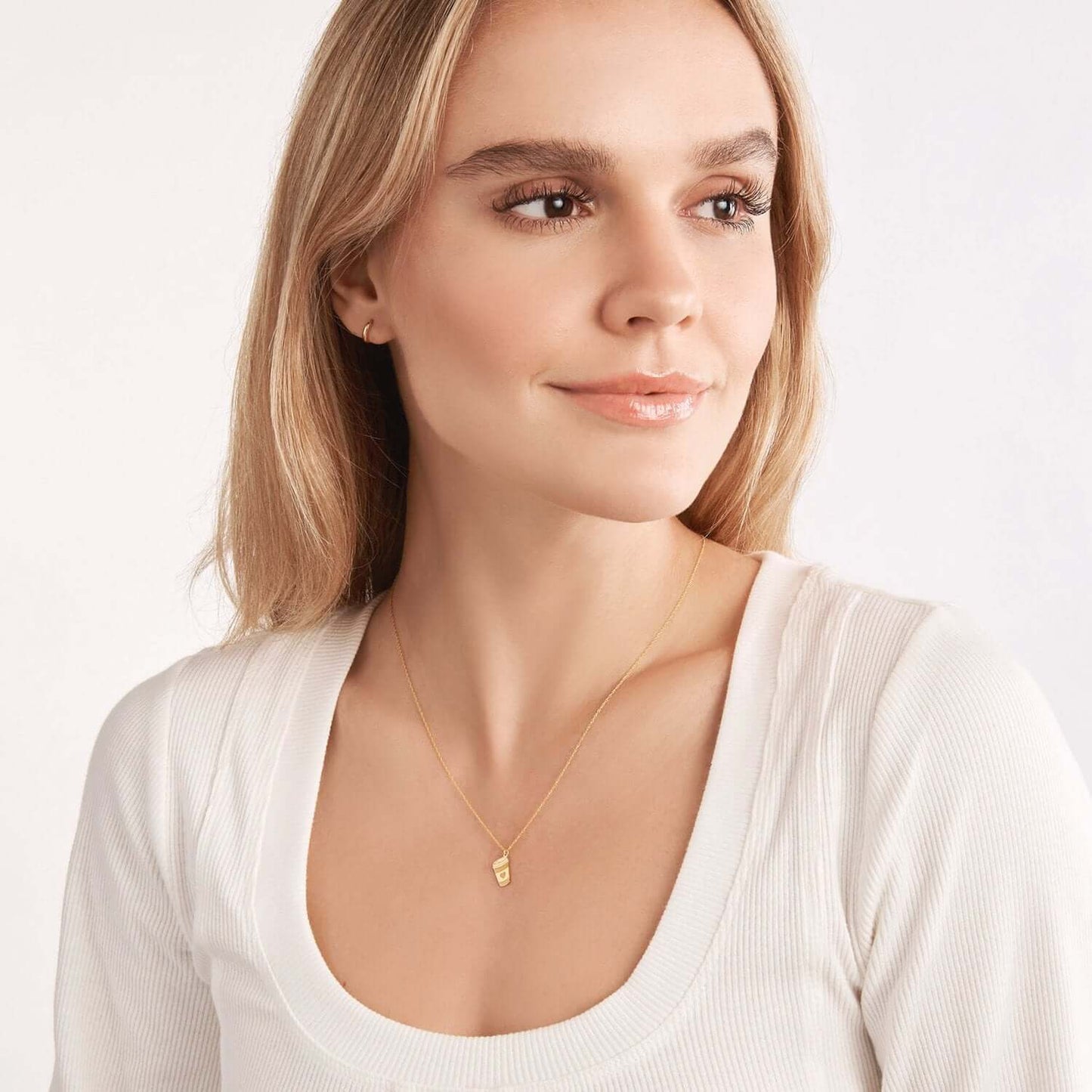 Real 14K Gold Heart Coffee Cup Pendant Adjustable Necklace 16"-18"