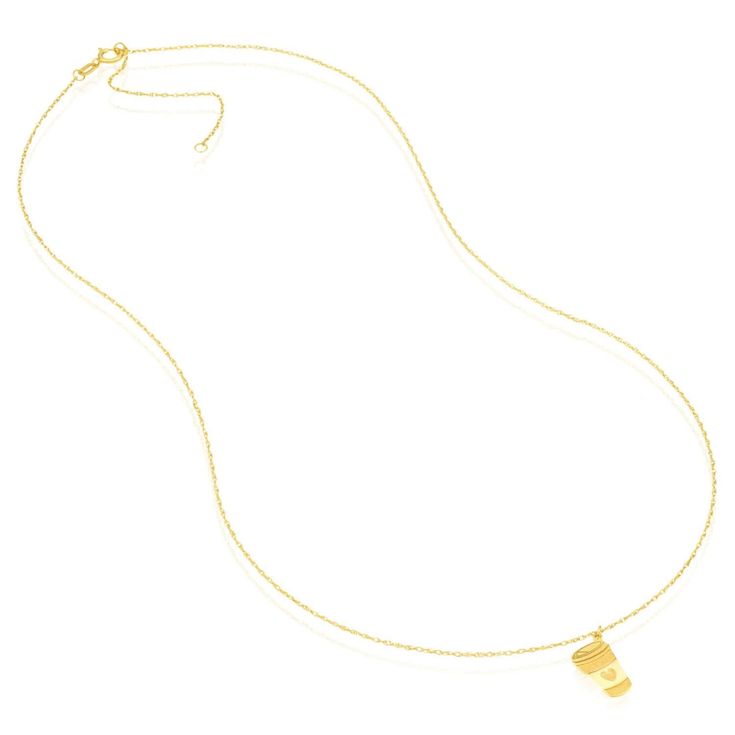 Real 14K Gold Heart Coffee Cup Pendant Adjustable Necklace 16"-18"