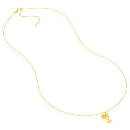 Real 14K Gold Heart Coffee Cup Pendant Adjustable Necklace 16"-18"