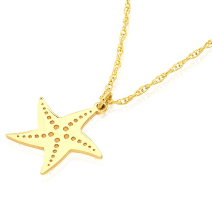 Real 14K Gold Starfish Pendant Adjustable Singapore Chain Necklace 16"-18"