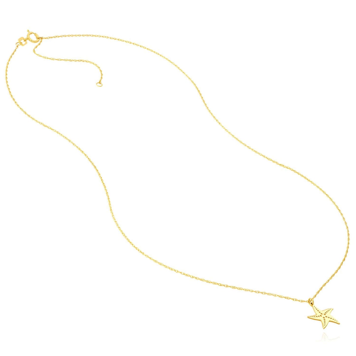 Real 14K Gold Starfish Pendant Adjustable Singapore Chain Necklace 16"-18"